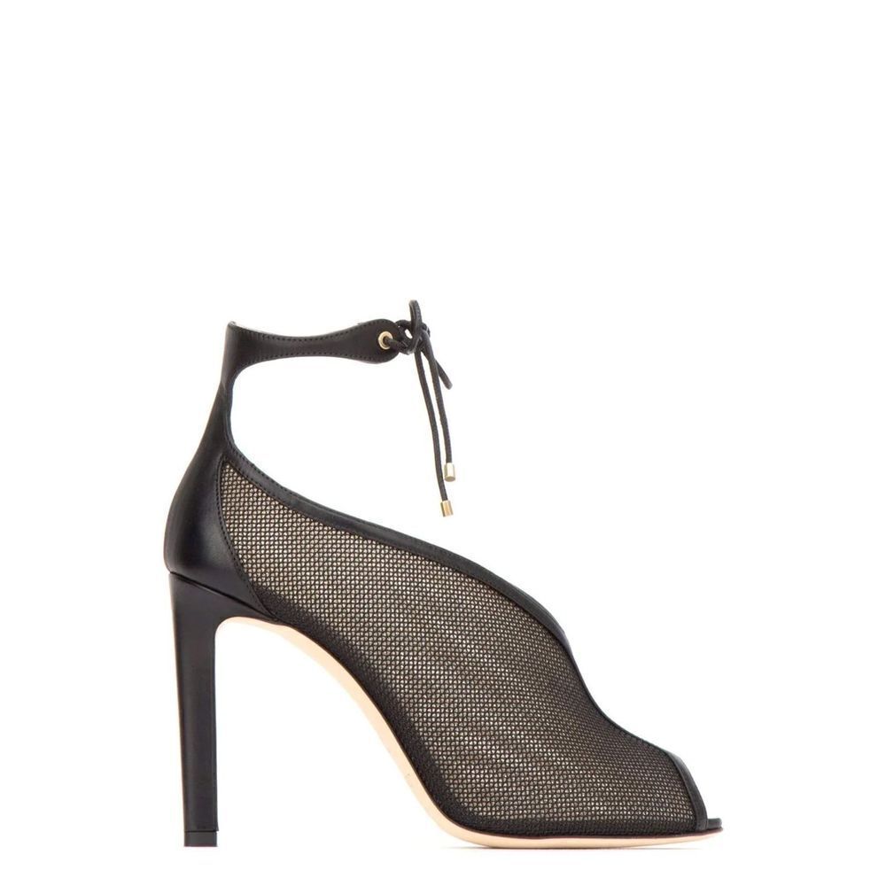 Jimmy Choo Sayra 100 Mesh Ankle Lace Up Tie Black Heels Booties Leather Size 36